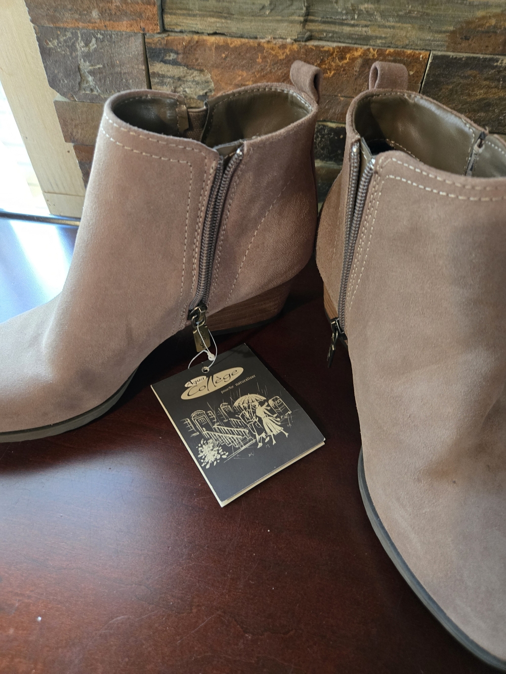 Naturalizer Taupe Suede Ankle Booties with Block Heel - Picture 2 of 7